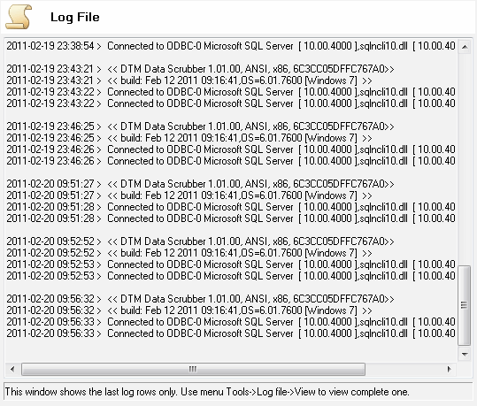 DTM Data Scrubber: log viewer